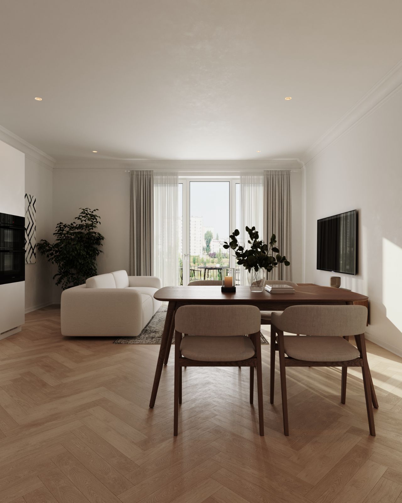A living and dining space specified before it is built