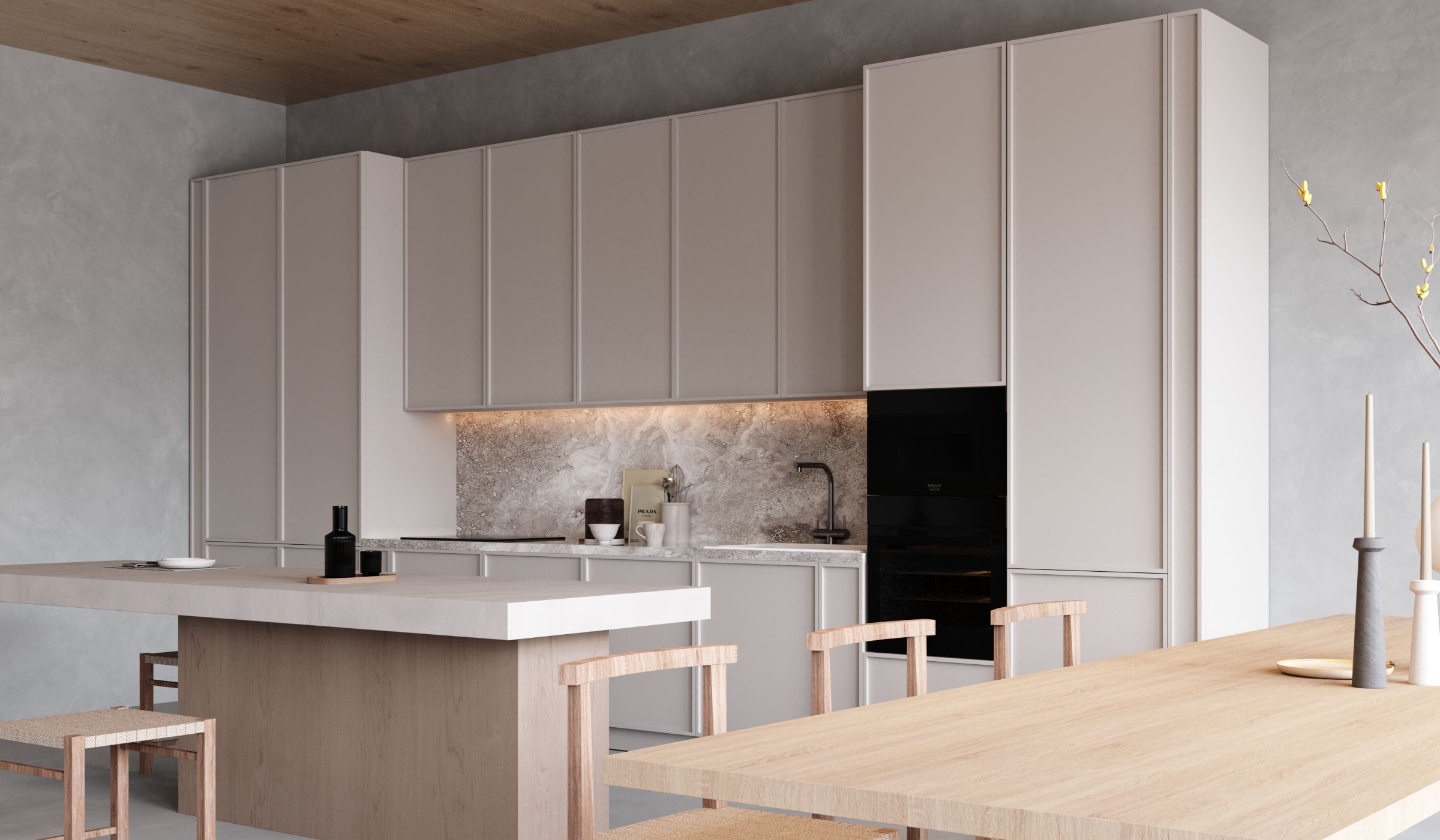 Kitchen and dining, oak and plaster