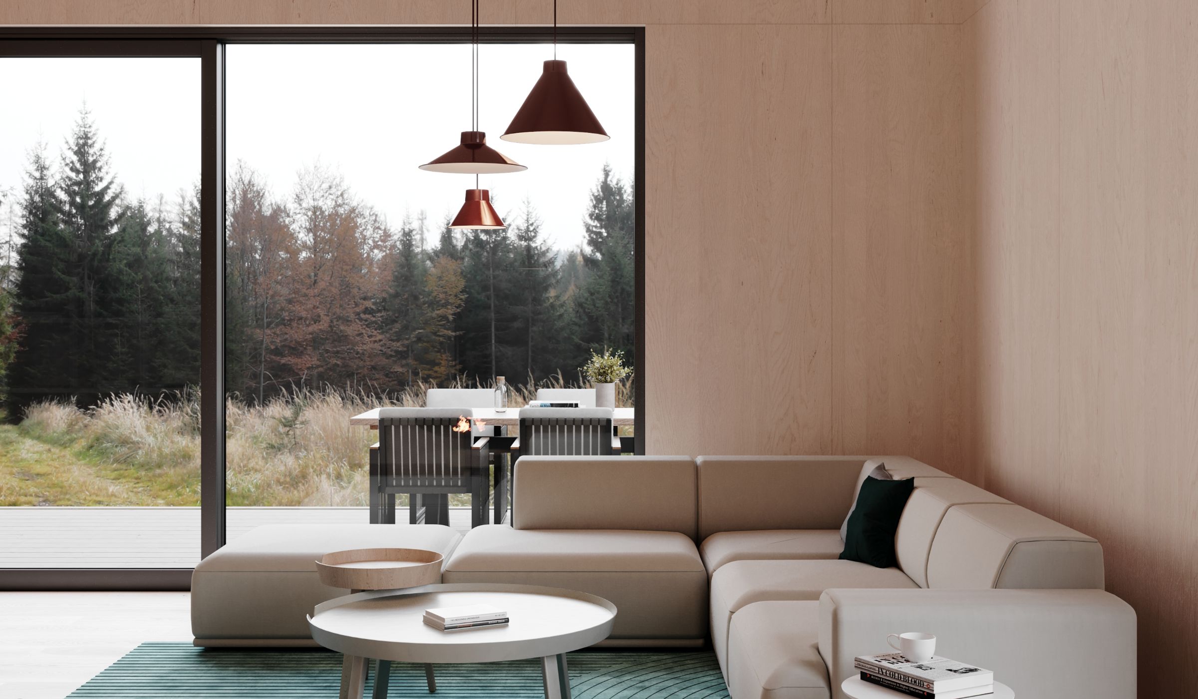 Living room with forest outlook