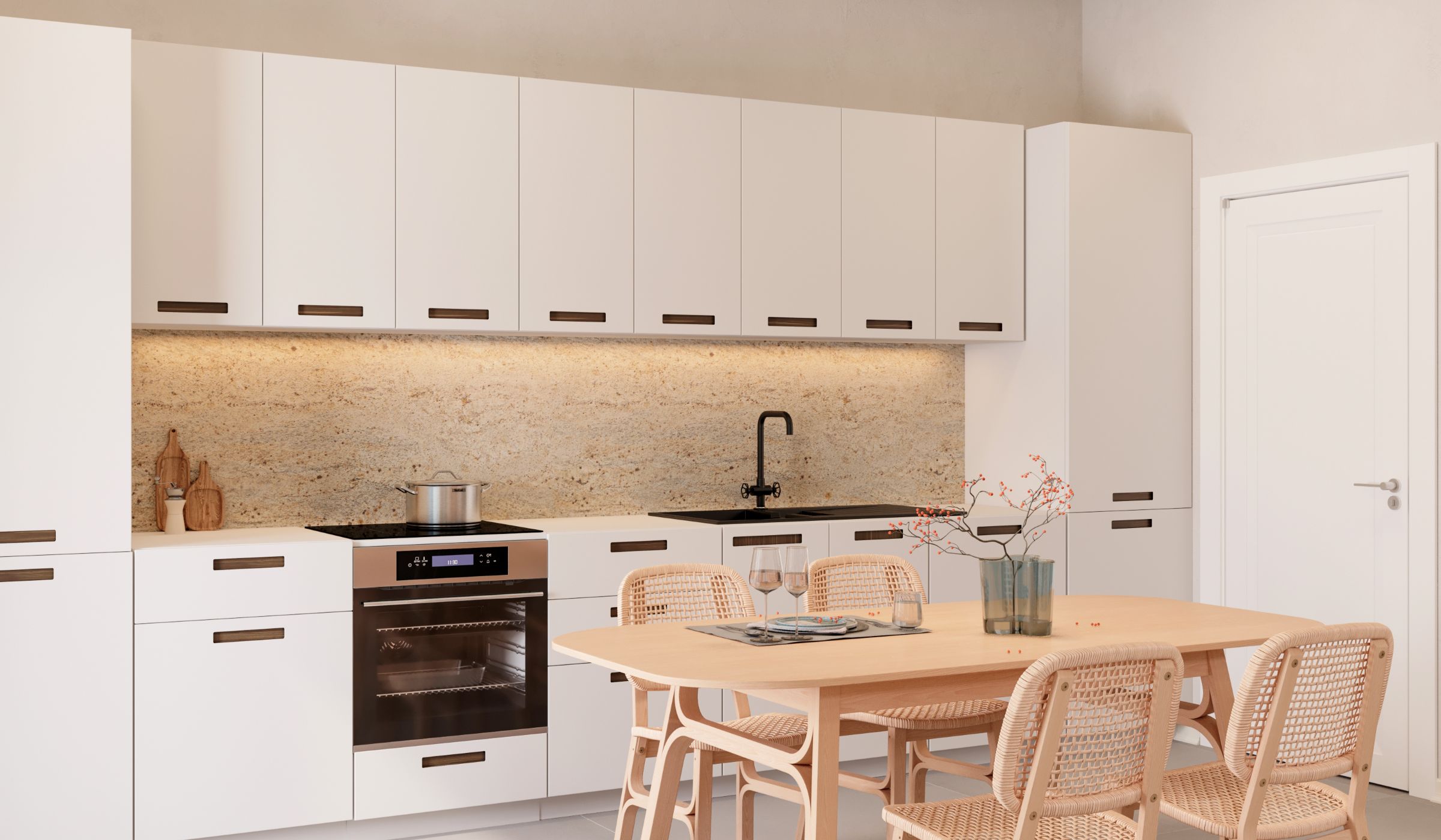 Kitchen with stone splashback