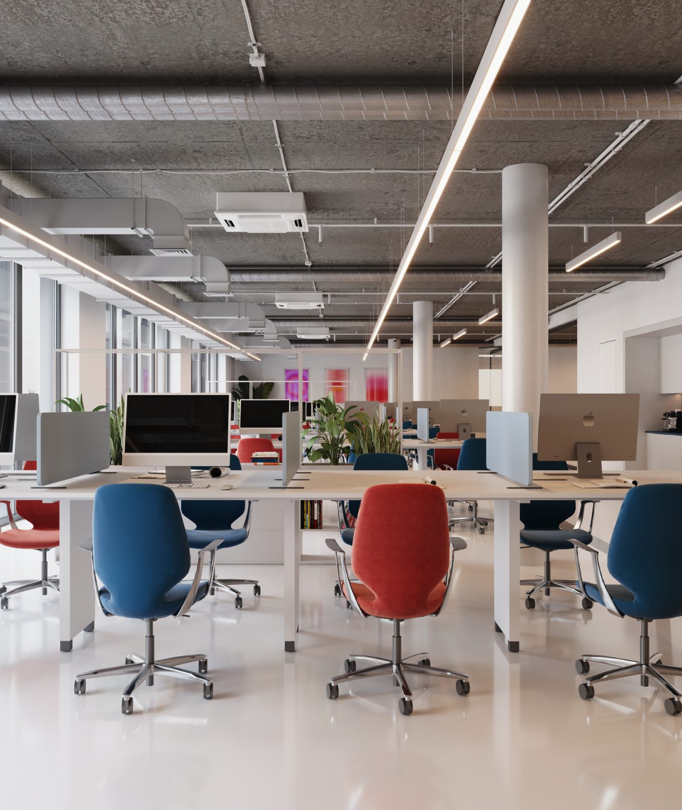 Open plan office fit-out with desking and meeting room
