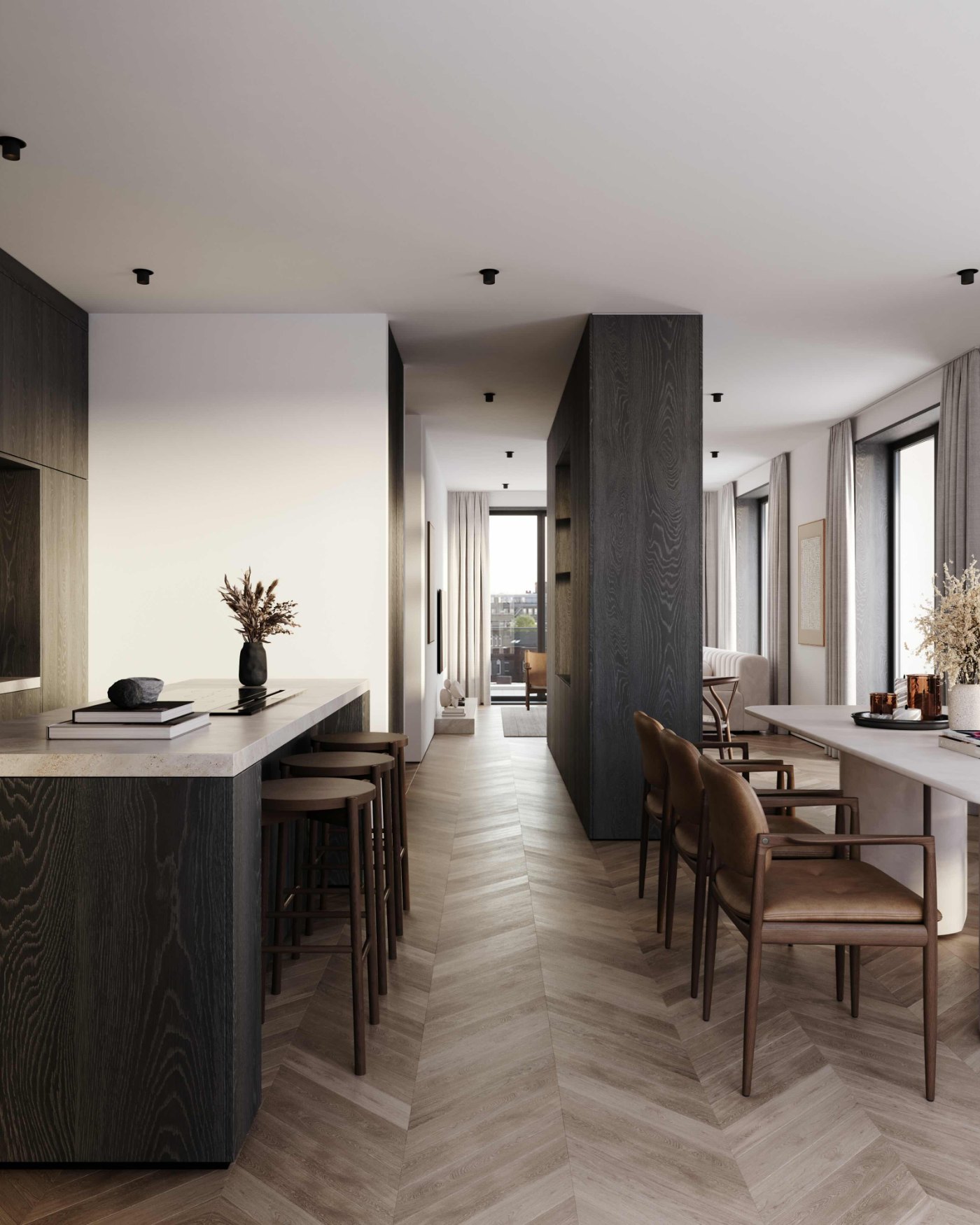 A furnished kitchen and dining space in a rental apartment