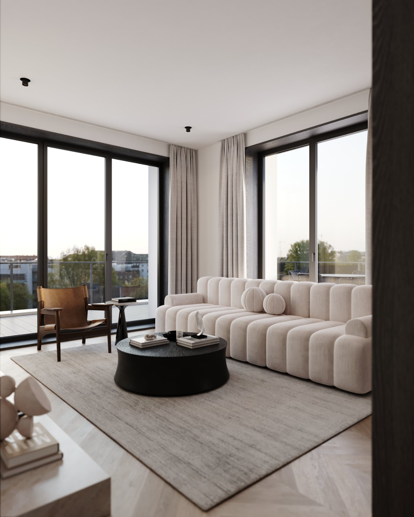 A finished living space with a terrace outlook