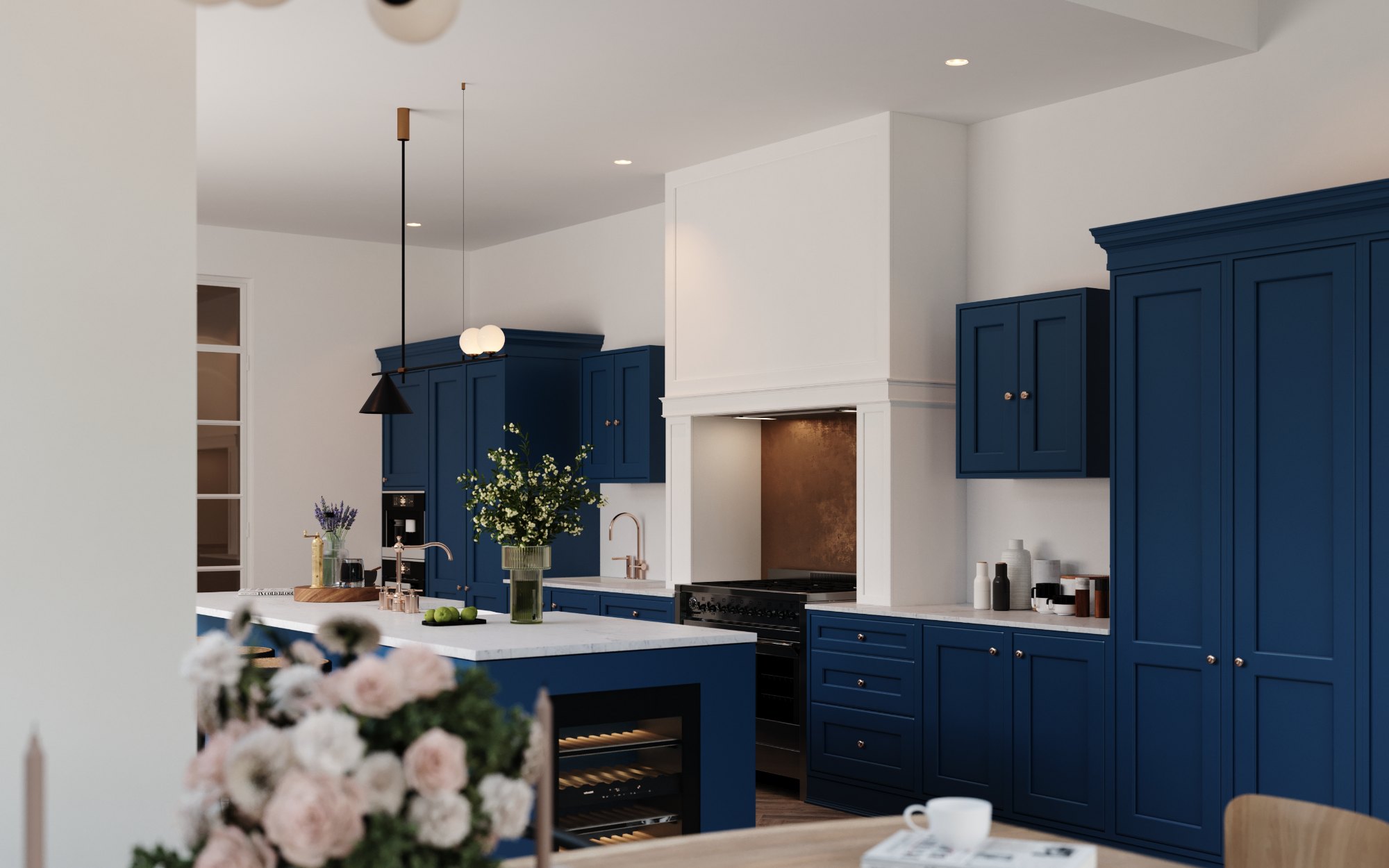 A finished kitchen and dining space